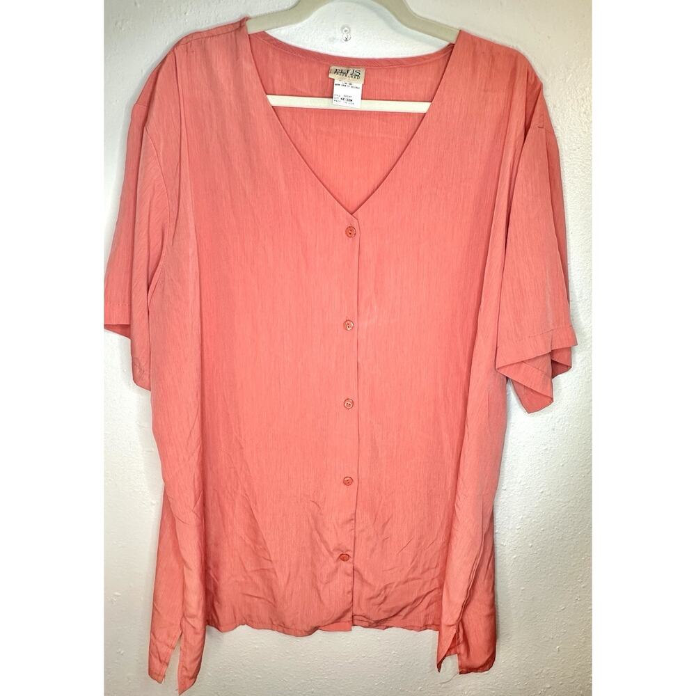 Vtg Plus Preferred Peach Silk Like Short Sleeve Button Up Size 22W